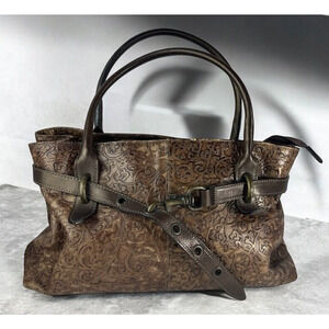 Roberta Gandolfi Genuine Leather Handbag Bronze Embossed Shoulder Made in Italy